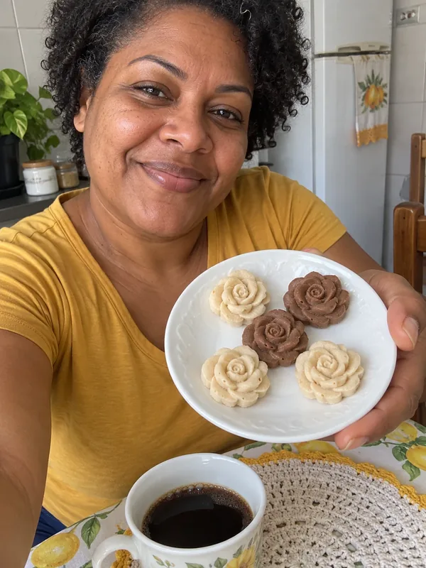 Selfie com torrões e café em casa — ilustração de IA